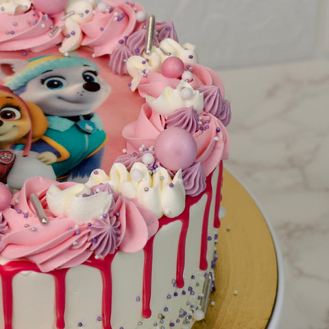Pink Driptaart met Paw Patrol Logo